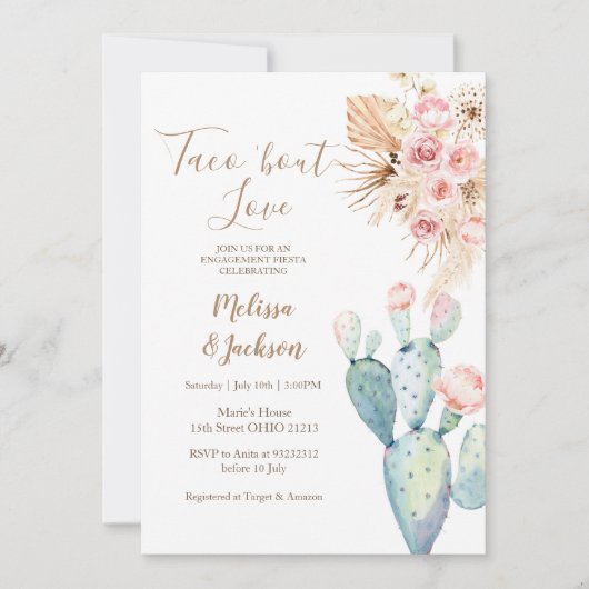 タコブラブカクタスパンパスグラス婚約  招待状 (正面)