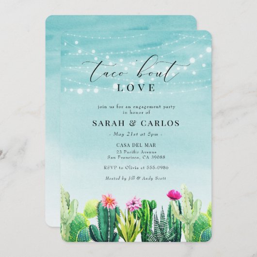 タコブラブカクタスフィエスタ婚約 招待状 (正面/裏面)