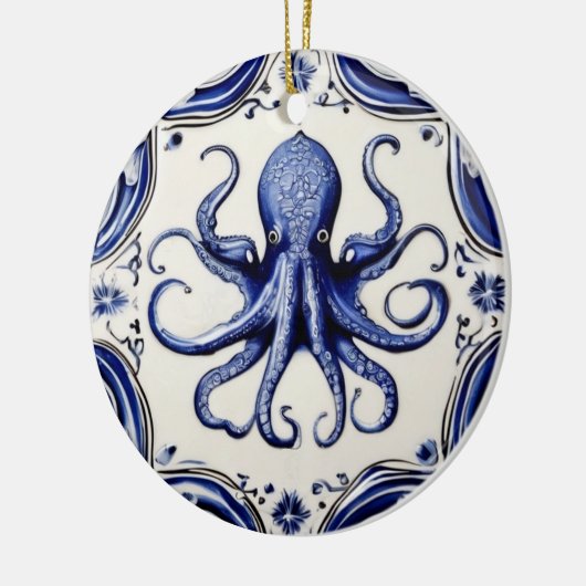 タコブルーアンドホワイトシー海テーマビーチハウス セラミックオーナメント (左)
