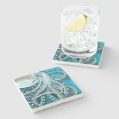 タコブルーウォーターカラー詳細 ストーンコースター (横)