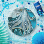 タコブルーウォーターカラー詳細 ペーパープレート (パーティー)