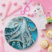 タコブルーウォーターカラー詳細 ペーパープレート (パーティー)