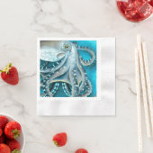 タコブルーウォーターカラー詳細 縁ありカクテルナプキン (インサイチュ)