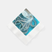 タコブルーウォーターカラー詳細 縁ありカクテルナプキン (角)