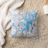 タコブルーヴィンテージマップシックウォーターカラー クッション (ブランケット)