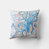 タコブルーヴィンテージマップシックウォーターカラー クッション (裏面)