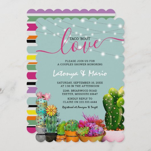 タコブロブラブフィエスタカップルのシャワー 招待状 (正面/裏面)