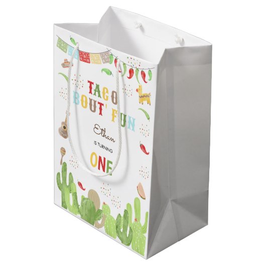 タコブート'おもしろいフィエスタメキシコの最初の誕生日 ミディアムペーパーバッグ (裏面アングル)