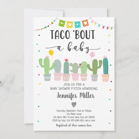 タコブートアベビーフィエスタカクタスベビーシャワー 招待状 (正面)