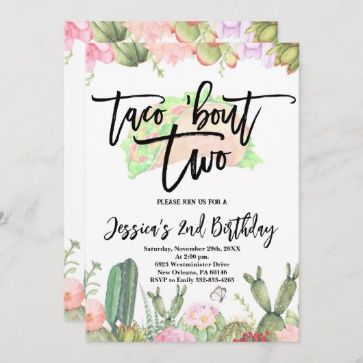 タコブールツーフィエスタタコセカンド誕生日 招待状 (正面/裏面)