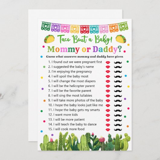 タコベビーシャワーママまたはパパ アドバイスカード (正面/裏面)