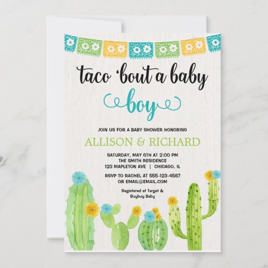 タコベビーシャワー、メキシコのフィエスタ·ボーイ·カップル 招待状 (正面)
