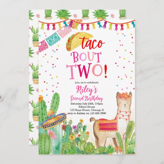 タコボーツフィエスタガール2nd誕生日招待状 招待状 (正面/裏面)