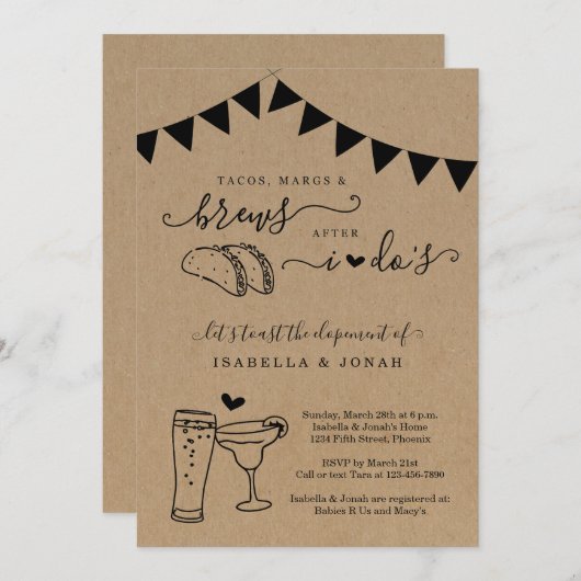 タコマングブリューアフターウィドゥ披露宴のみの駆け落ち 招待状 (正面/裏面)