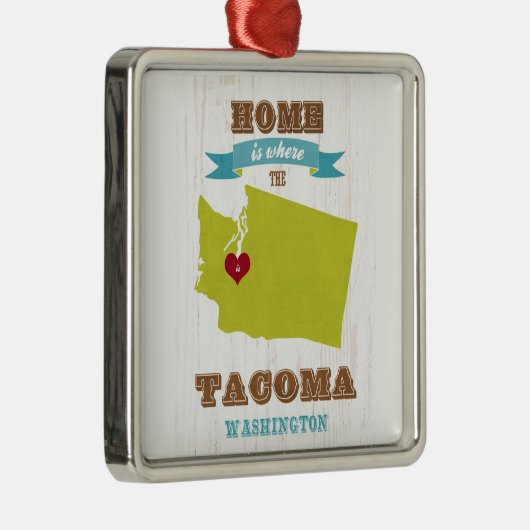タコマ市、ワシントン州の地図-ハートがあるところでがあります家 メタルオーナメント (右)