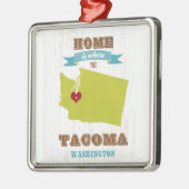 タコマ市、ワシントン州の地図-ハートがあるところでがあります家 メタルオーナメント (左)