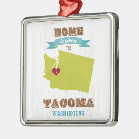 タコマ市、ワシントン州の地図-ハートがあるところでがあります家 メタルオーナメント (左)