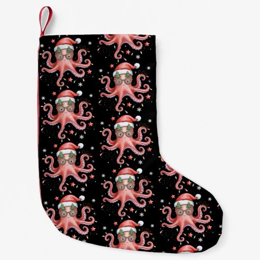 タコメガネサンタ帽子クリスマスライトオーシャン スモールクリスマスストッキング (正面)