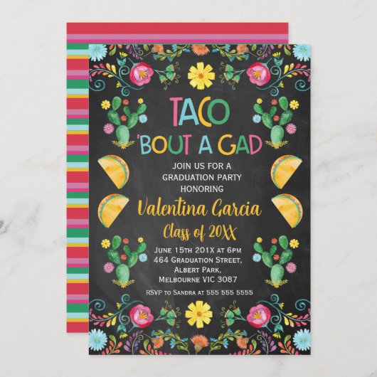 タコメキシカン卒業または卒業パーティー招待状 招待状 (正面/裏面)