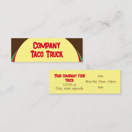 タコメキシコの食品トラック黄色の茶色の赤 スキニー名刺 (正面/裏面)