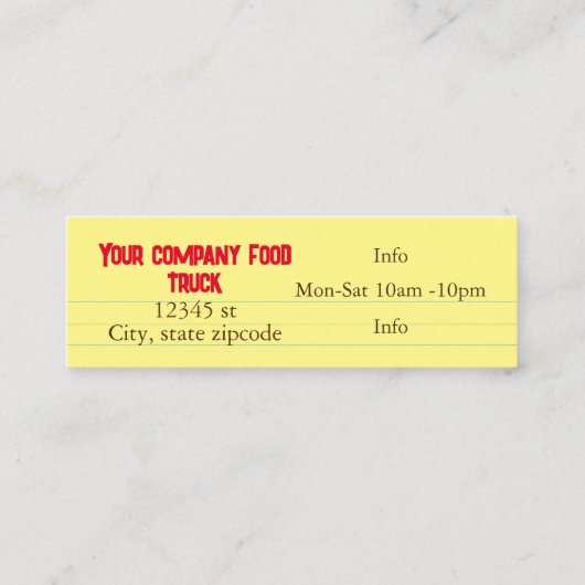 タコメキシコの食品トラック黄色の茶色の赤 スキニー名刺 (裏面)