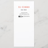 タコメキシコ料理メニューカード メニュー (裏面)