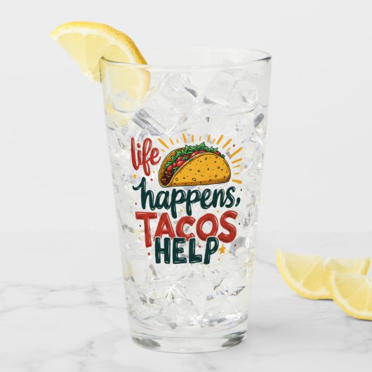タコラバーおもしろいフィエスタグルメユーモアアートホワイト タンブラーグラス (アイス正面)
