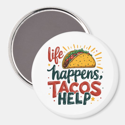 タコラバーおもしろいフィエスタグルメユーモアアートホワイト マグネット (正面/裏面)