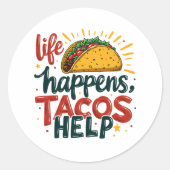 タコラバーおもしろいフィエスタグルメユーモアアートホワイト ラウンドシール (正面)