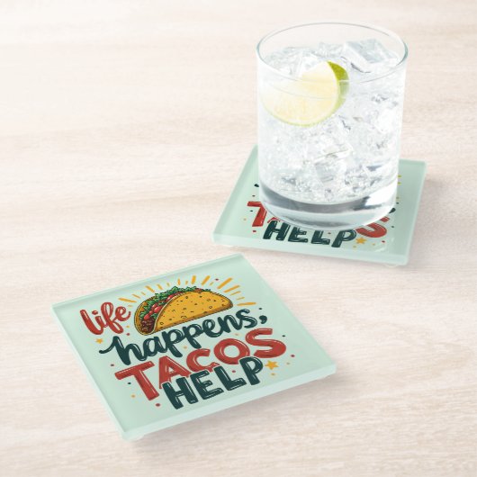 タコラバーおもしろいフィエスタグルメユーモアアート ガラスコースター (アングル)
