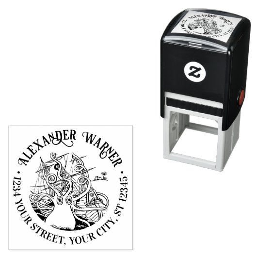 タコ包まれたのまわりに船#2名差出人住所 セルフインキングスタンプ (インサイチュ)