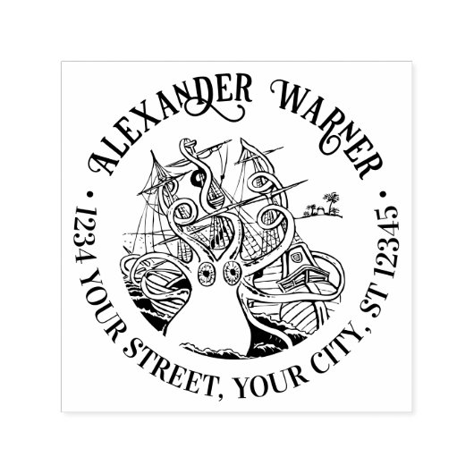 タコ包まれたのまわりに船#2名差出人住所 セルフインキングスタンプ (デザイン)