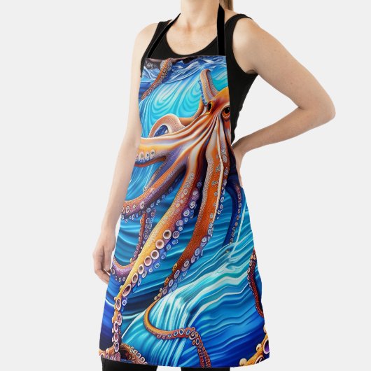 タコ威厳のあるブルー海波表現主義 エプロン (インサイチュ)