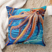 タコ威厳のあるブルー海波表現主義 クッション (ブランケット)