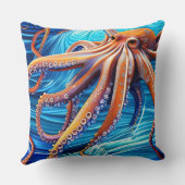 タコ威厳のあるブルー海波表現主義 クッション (裏面)