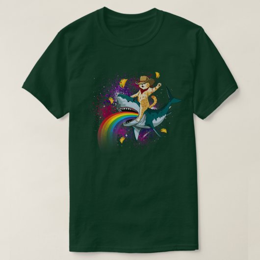タコ宇宙ラでサメに乗る西カウボーイキャット Tシャツ (デザイン正面)