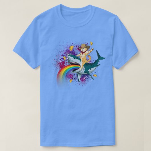 タコ宇宙ラでサメに乗る西カウボーイキャット Tシャツ (デザイン正面)