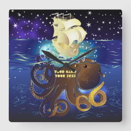 タコ巨大とカラベラ スクエア壁時計