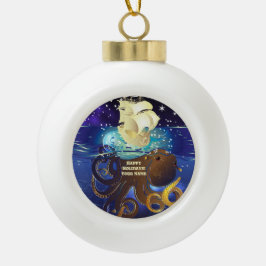 タコ巨大とカラベラ セラミックボールオーナメント