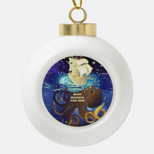 タコ巨大とカラベラ セラミックボールオーナメント (正面)