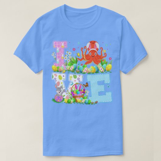 タコ復活祭の卵狩りおもしろいラブタコ復活祭 Tシャツ (デザイン正面)