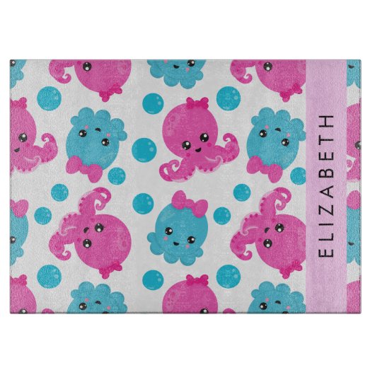 タコ柄かわいいタコ海あなたの名前 カッティングボード (正面)