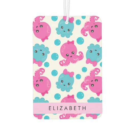 タコ柄かわいいタコ海あなたの名前 カーエアーフレッシュナー (裏面)