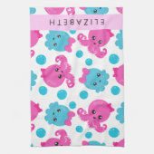 タコ柄かわいいタコ海あなたの名前 キッチンタオル (縦)