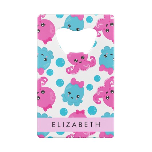 タコ柄かわいいタコ海あなたの名前 クレジットカード栓抜き (裏面)