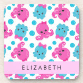 タコ柄かわいいタコ海あなたの名前 コースター (正面)