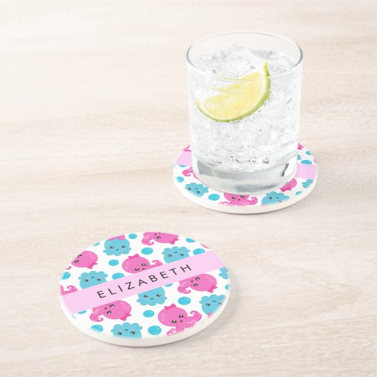 タコ柄かわいいタコ海あなたの名前 コースター (側面)