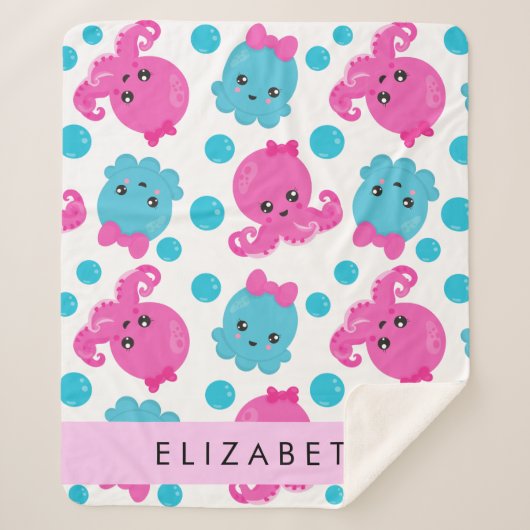 タコ柄かわいいタコ海あなたの名前 シェルパブランケット (正面)