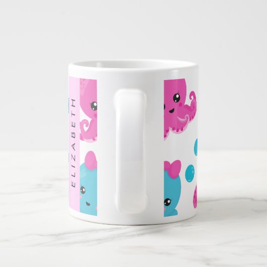タコ柄かわいいタコ海あなたの名前 ジャンボコーヒーマグカップ (裏面)