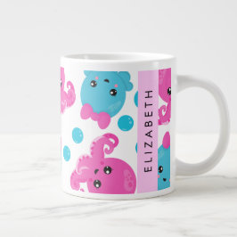 タコ柄かわいいタコ海あなたの名前 ジャンボコーヒーマグカップ